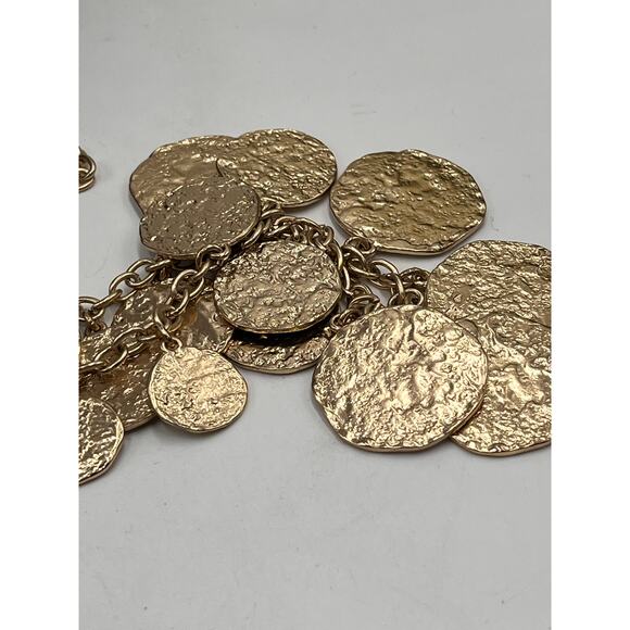 Banana Republic Signed Gold Tone Long Textured Coin Dangle Long Toggle Necklace - Picture 7 of 8